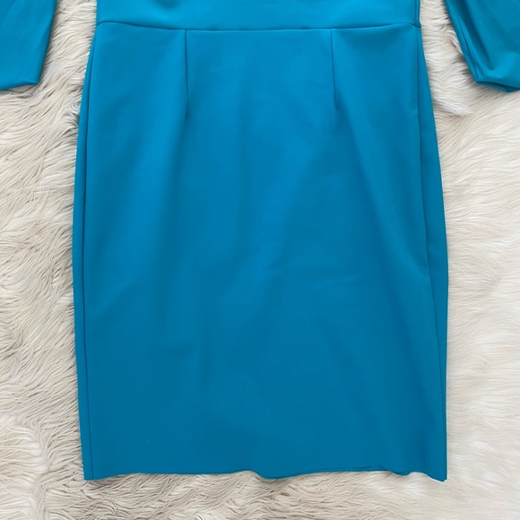 Chiara Boni Teal Blue Turquoise Elbow Sleeve Square Neck Stretch Jersey Dress - Picture 8 of 13